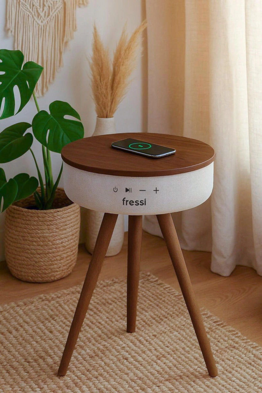 Bluetooth Hoparlör Hızlı Şarj Destekli Ahşap Ayaklı Kablolu Sehpa Speaker Fr-sh2502 Nature-114073