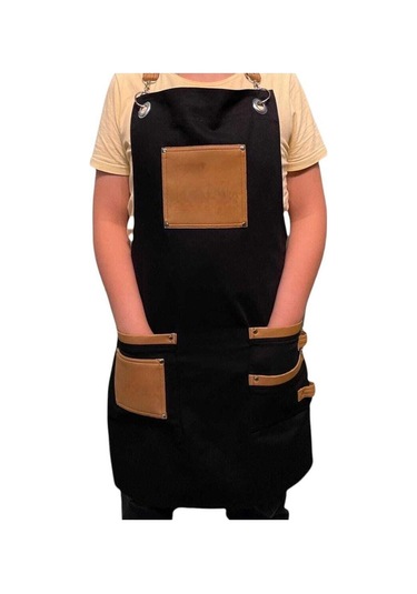 Yeni Sezon Trend Önlükler Deri Cep Detaylı Chef Garson Cafe Önlükleri Siyah-kahve