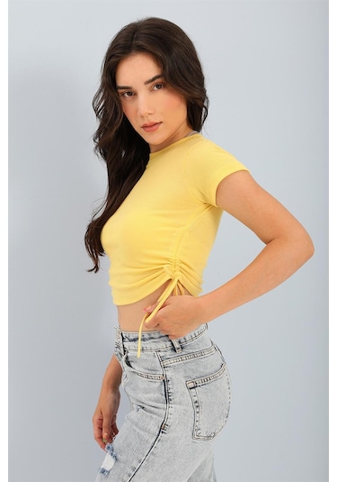 Wpr Bluz Bisiklet Yaka Yanları Büzgülü - Sarı-sarı