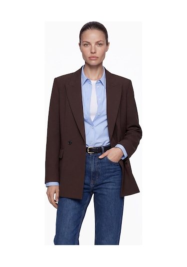 Nauvè Kruvaze Oversize Vatkalı Blazer Ceket Kahverengi
