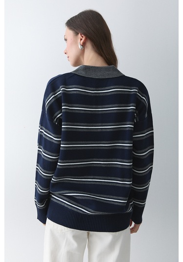 Lacivert - Antrasit Polo Yaka Kazak - 241248 Lacivert - Antrasit