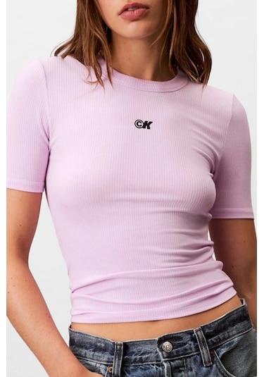Calvin Klein Jeans Kadın Modal Fitilli Mor T-shirt Lv044c901g-xef Mor
