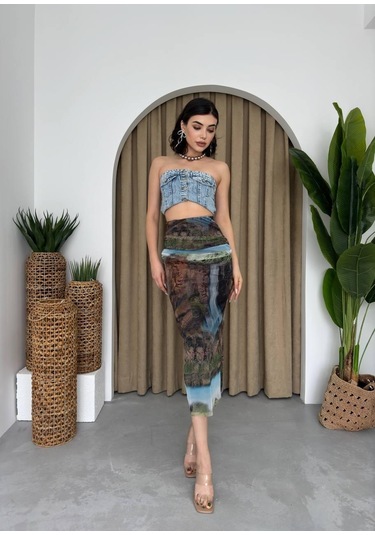 Etiler Collection Lara Transparan Midi Etek Desenli