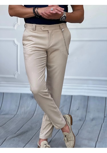 Modefendi Slim Fit Kalıp Düz Kumaş Pantolon Bej