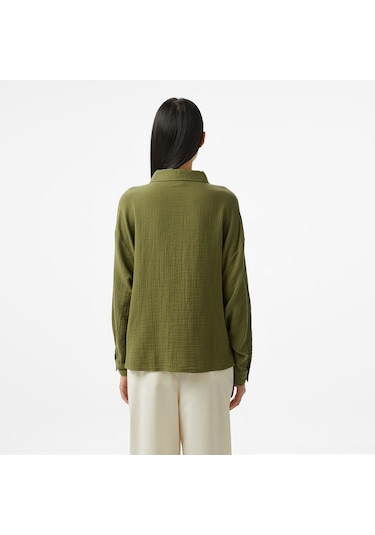 Nautica Kadın Yeşil Oversize Fit Gömlek Düz 55w072t Yeşil