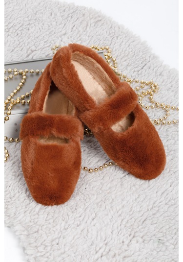 Kahve Ultra Yumuşak Peluş Kadın Ev Babeti Hafif Taban Panduf Kahverengi