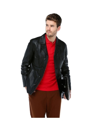 Dericlub E-1024 Hakiki Deri Erkek Ceket-Siyah