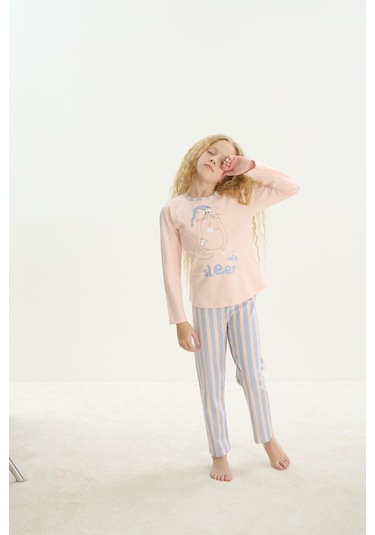 Sevim Kız Çocuk Uzun Kol Pembe Pijama Takım C4t0n7o8 001