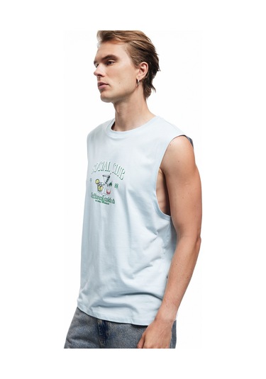 Koton Bisiklet Yaka Pamuklu Regular Fit Baskılı Kolsuz Atlet Mavi 5sam30019mk Mavi