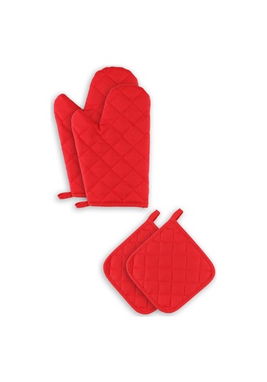 Yanmaz Ve Isıya Dayanıklı Fırın Eldiveni Ve Tutacak 2 Eldiven, 2 Tutacak Kırmızı