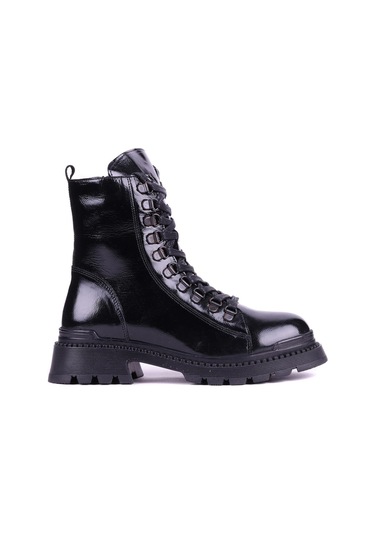 Shoeyle - Hakiki Deri Siyah Rugan Kadın Postal Bot - 25104952-1419 Siyah