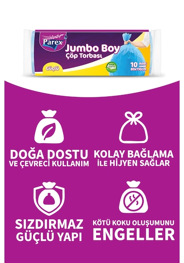 Güçlü Çöp Torbası Jumbo Boy 10'lu 80 X 110 Cm Üçlü Set