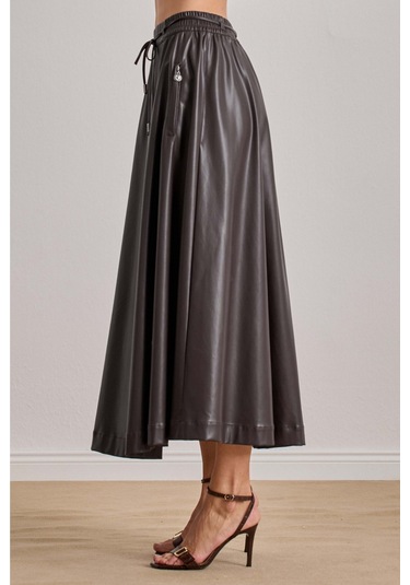Maxi Kahverengi Deri Etek Kahverengi