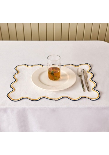 Evidea Soft Nonna Amerikan Servis - Hardal / Mavi - 30x50 Cm Hardal / Mavi Hardal - Mavi