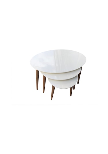 Zigon Sehpa Ahşap Kayın Retro Konik Ayak Model Oval Tabla Renk Beyaz Tabla Ceviz Ayak El Yapım