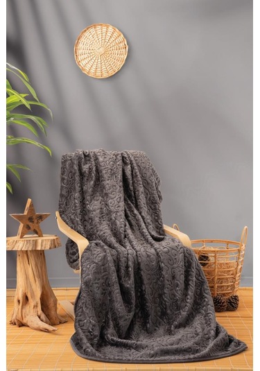 Cotton Box Emboss Çift Kişilik Battaniye 220 240 Antrasit Antrasit