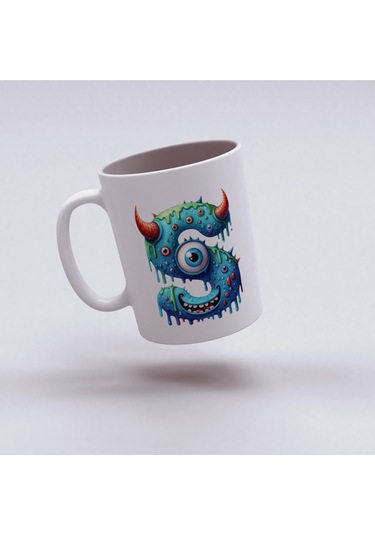 S Harfi Bardak, Sevimli Canavarlar Harflı Bardak Hediyesi Porselen Beyaz