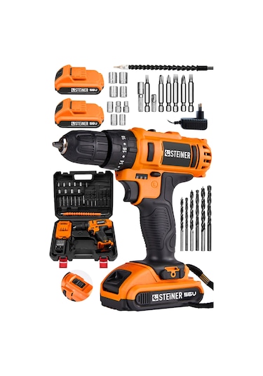 Steiner 56 V 5 Ah Çift Akülü Bakır Sargılı Darbeli Vidalama Matkap + 24 Parça Set Turuncu