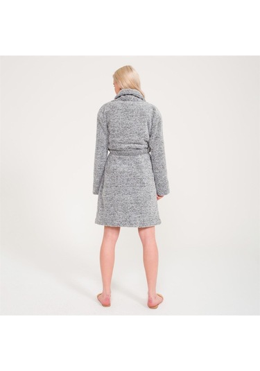 Kadın Welsoft Şal Yaka Polar Sabahlık Gri
