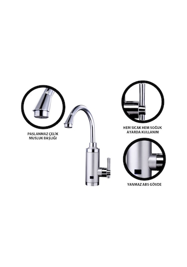 Sıcak Musluk ASG-4S Tezgaha Monteli Ani Su Isıtıcı Termal Şofben Musluk