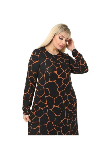 Melsay Butik Siyah Taş Desen Kollu Kadın Uzun Tesettür Elbise Siyah