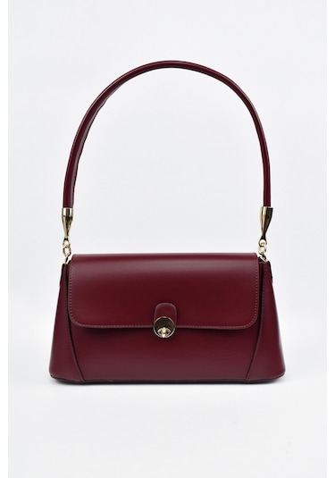 Kadın Deri Kilit Detaylı El Ve Omuz Çantası - Bordo Bordo