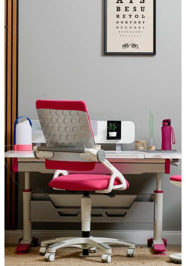 Creo Mobili Yükseklik Ve Sırt Ayarlı Sirius Çalışma Sandalyesi Ofis, Bilgisayar Koltuğu Fuşya/fuşya Gri