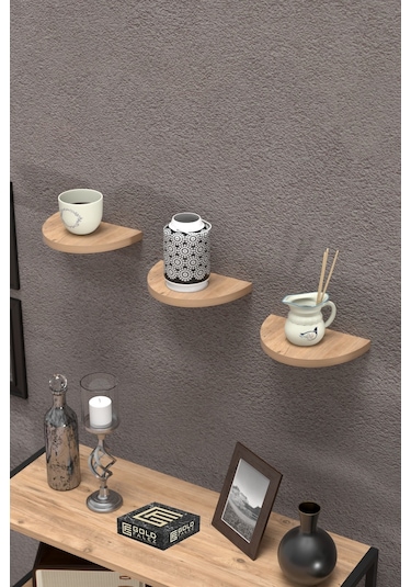 Duvar Rafı Dekoratif 3 Adet Çiçeklik Oval Ceviz