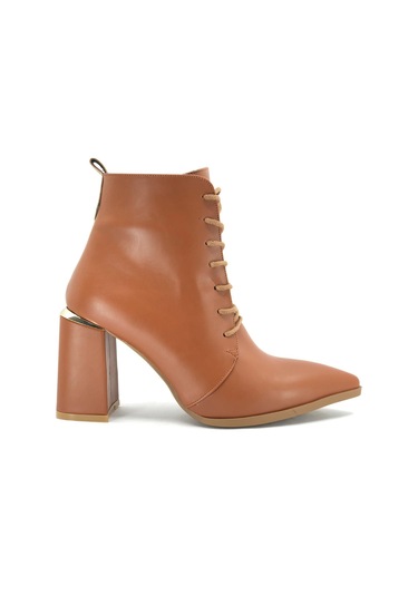 Feles Bağcıklı Kadın Topuklu Bot Taba