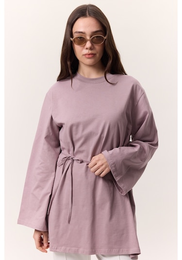 Bağlama Detaylı Oversıze Tshırt Lila Lila