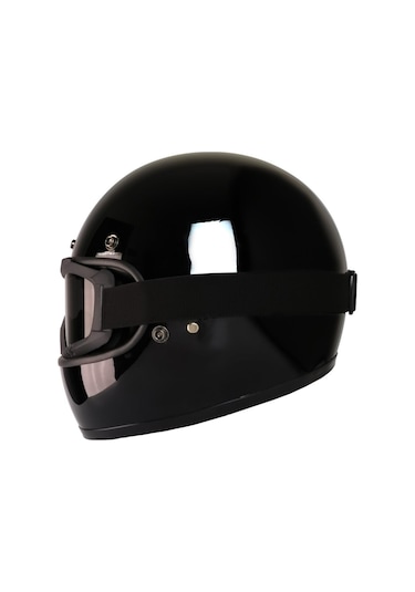 Motoanl Motosiklet Retro Harley Cafe Racer Vespa Modüler Ve Anti Uv Gözlüklü Kapalı Kask Siyah