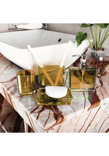 Suntek 4x Losyon Dispenser Bardak Diş Fırçası Tutucu Seti Kahverengi