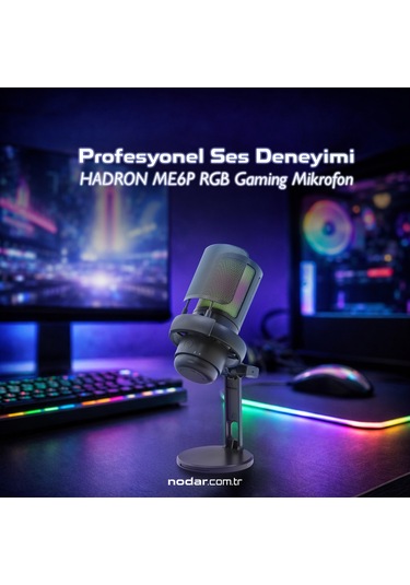 Hadron Me6pb Gaming Rgb Masaüstü Mikrofon Usb Type-c 192khz 24bit - Siyah