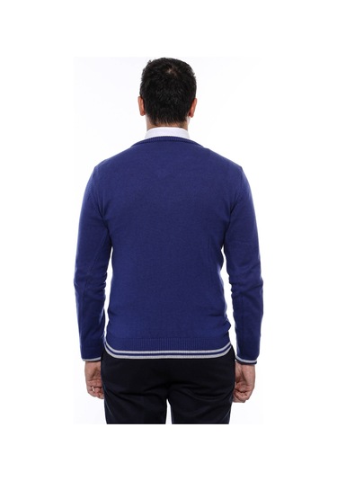 Lacivert V Yaka Slimfit Triko - Wessi Lacivert