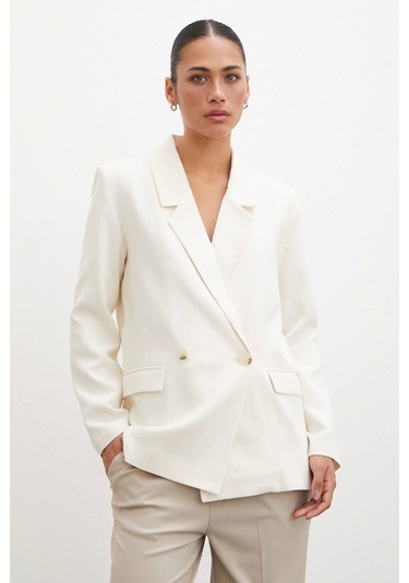 Never More Çift Düğmeli Blazer Ceket Ekru