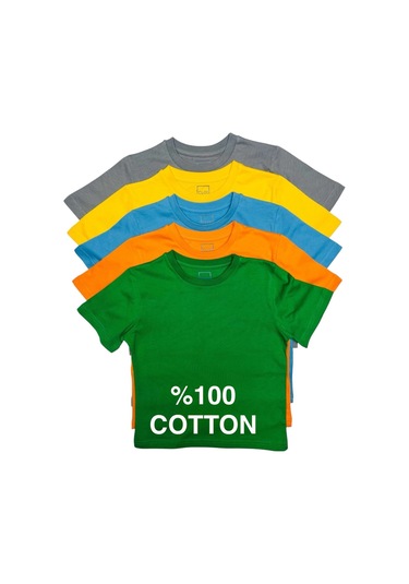 Çocuk Basic T-shirt Kız Erkek Unisex %100 Pamuk 5'li Paket Ek-4