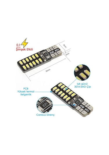 T10 Dipsiz W5w Canbus 24 Ledli Beyaz Park Plaka Ampulü 10 Adet