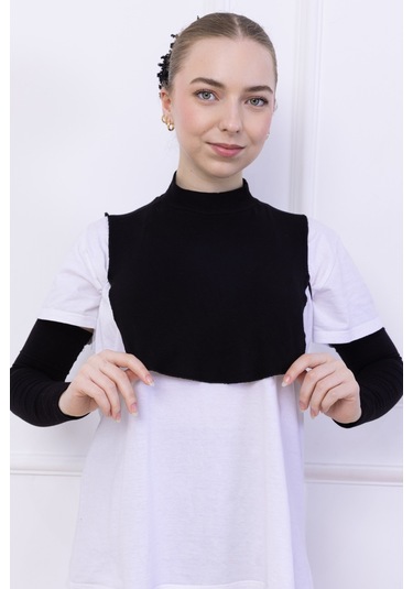 Boyunluk Ve Kolluk Seti Siyah - Balıkçı Yakalı Kadın Tesettür Penye Yarım Body Namaz Kolluğu Hijab Siyah