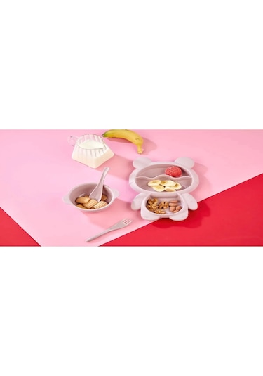 4 Parça Mama Tabağı Ve Çatal Kaşık Kase Seti 3 Bölmeli
