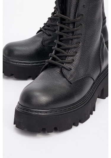 Loreta Siyah Hakiki Deri Kadın Postal Bot Siyah