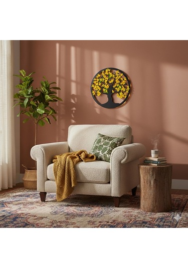 Led Işıklı Ve Sarı Sakura Hayat Ağacı Tablo 40cm