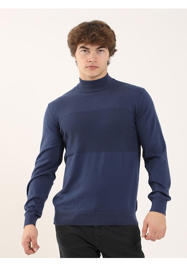 Dufy İndigo Erkek Regular Fit Dik Yaka Triko - 90634 İndigo