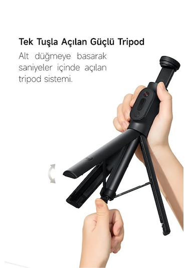 Mi Tripod Zoom Selfie Stick 2 Siyah Bluetooth Kumandalı Üçü Birarada Selfie Çubuğu Tripod