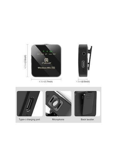 Puluz İphone / İpad Uyumlu Kablosuz Lavalier Mikrofon, 8 Pimli Alıcı Ve Çift Mikrofonlar Siyah A