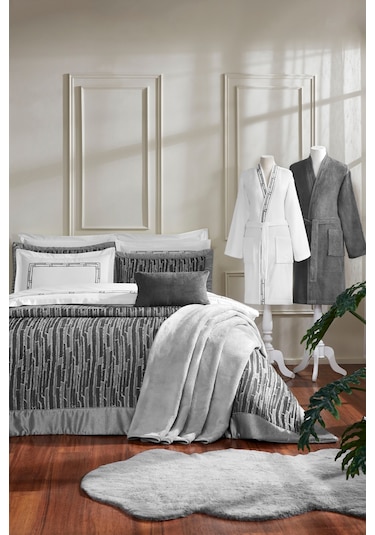 Özdilek Velluto Çift Kişilik Çeyiz Seti 27 Parça Gri