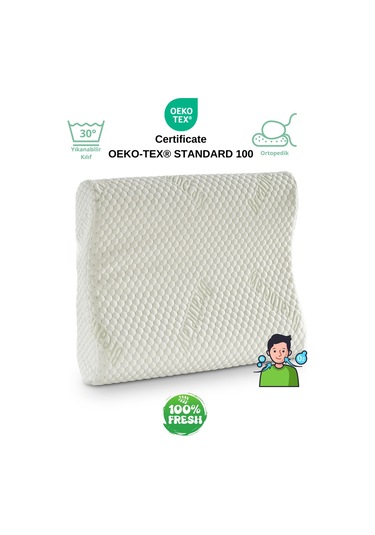 Rudu Breathe Easy Kılıflı Medikal,boyun Destekli Çift Taraflı Ortopedik Visco Yastık 51x41x13-11cm 1350gr Beyaz - Yeşil