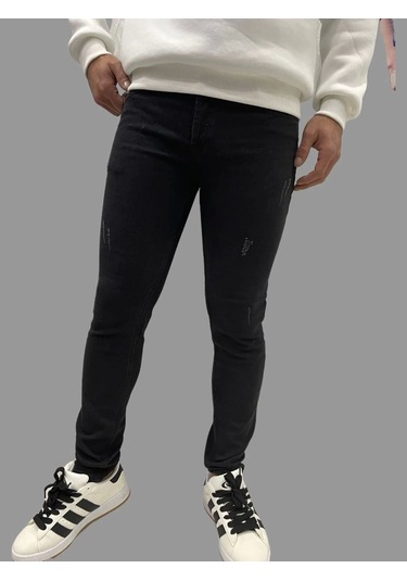 Erkek Dar Paça Tırnaklı Newone Koyu Siyah Kot Pantolon Koyu Siyah