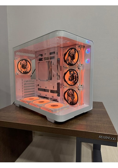 Anime Karakterli 7 Argb Fanlı Beyaz Kavisli Cam Akvaryum Kasa