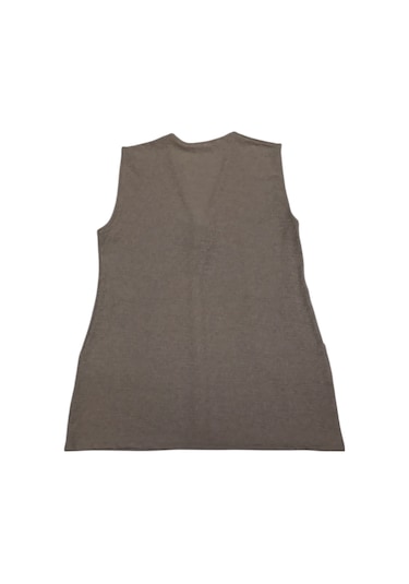 Kadın Önü Üç Düğmeli Jakarlı Cepli Kısa Yelek Krem