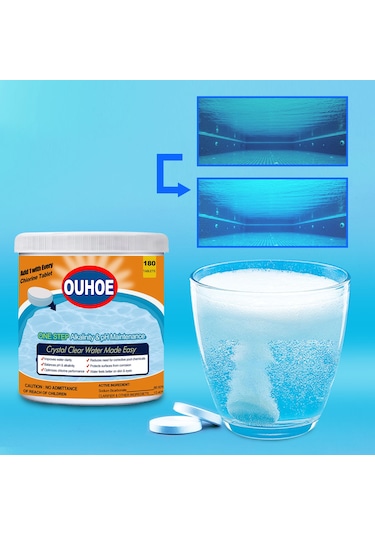 Aubyhe Ouhoe Havuz Temizleme Ve Dezenfeksiyon Fumare Tabletleri, 180 Adet, Toksik Olmayan, Kokusuz, Kir Ve Alg Kaldırıcı, Su Berraklığı Sağlar